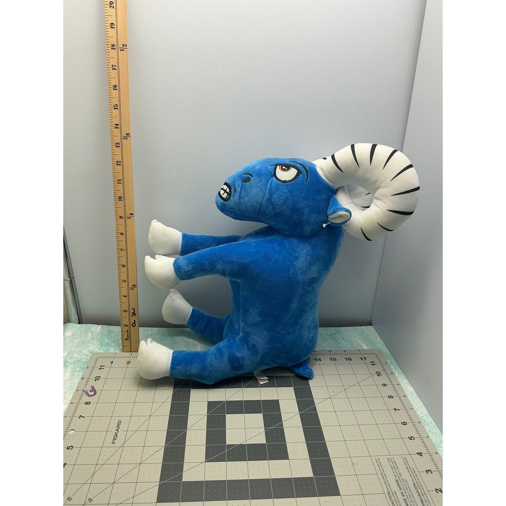 Blue Ram Plush Stuffed Animal Toy Horns Eyes‎ Teeth Cartoon Character - Picture 7 of 7